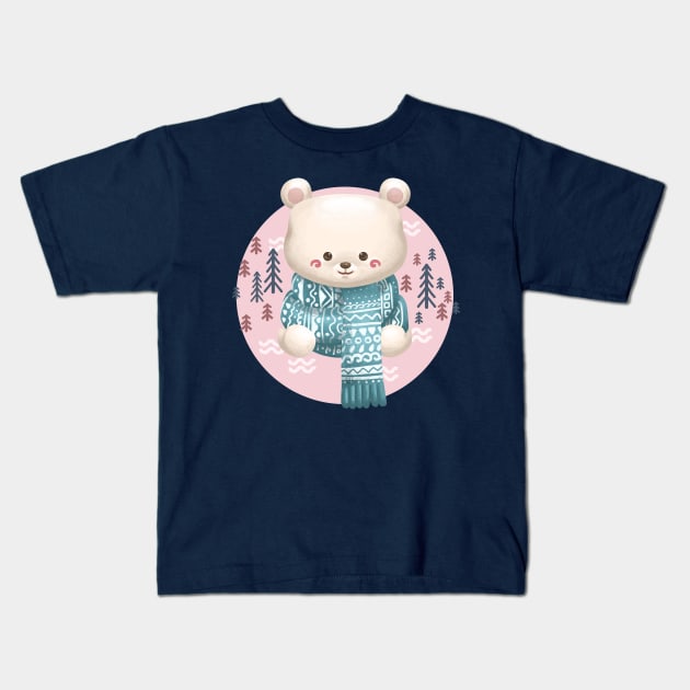 Bear Wear a Winter Scarf Kids T-Shirt by Khotekmei